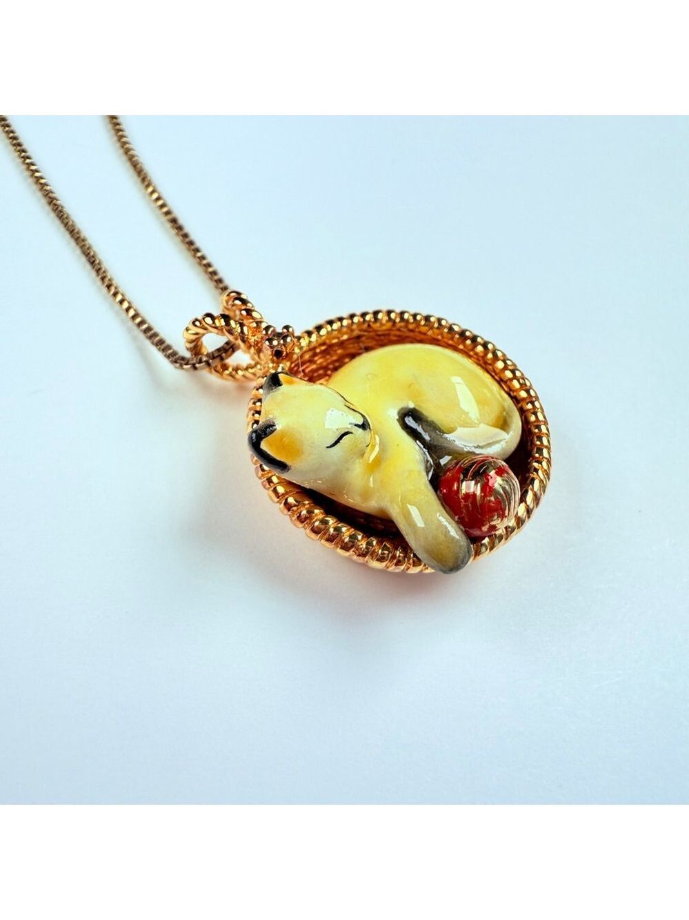 Franklin Mint Diamond Enamel Cat Sterling Silver 925 Vermeil VTG Necklace 1989 - Picture 3 of 9